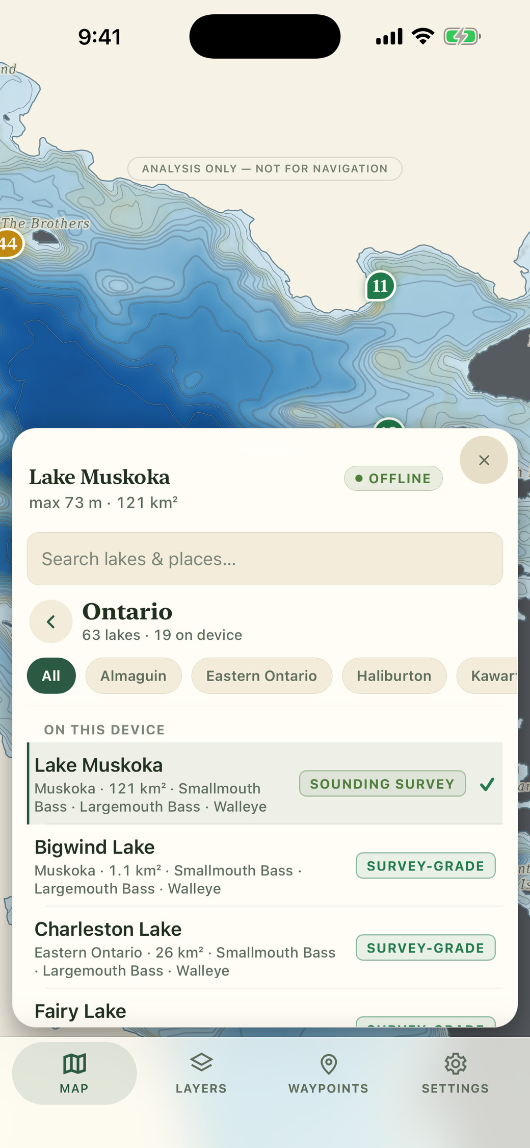 Lake switcher, grouped by province and state, in Anglers Edge
